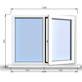 1245mm (W) x 995mm (H) PVCu StormProof Casement Window - 1 RIGHT Opening Window -  Toughened Safety Glass - White