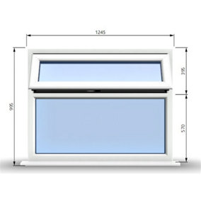 1245mm (W) x 995mm (H) PVCu StormProof Casement Window - 1 Top Opening Window - 70mm Cill - Chrome Handles -  White