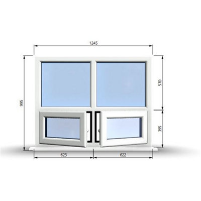 1245mm (W) x 995mm (H) PVCu StormProof Casement Window - 2 Bottom Opening Windows - Toughened Safety Glass - White