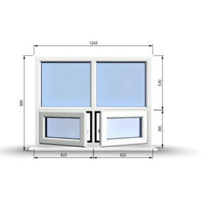 1245mm (W) x 995mm (H) PVCu StormProof Casement Window - 2 Bottom Opening Windows - Toughened Safety Glass - White