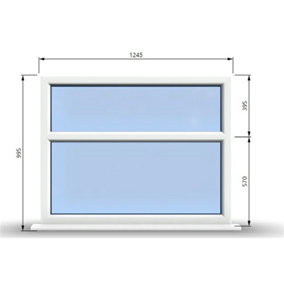 1245mm (W) x 995mm (H) PVCu StormProof Casement Window - 2 Horizontal Panes Non Opening Windows -  White Internal & External