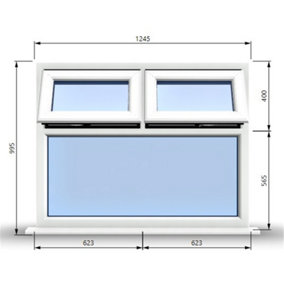 1245mm (W) x 995mm (H) PVCu StormProof Casement Window - 2 Top Opening Windows -  Toughened Safety Glass - White