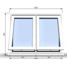 1245mm (W) x 995mm (H) PVCu StormProof Casement Window - 2 Vertical Bottom Opening Windows -  White Internal & External