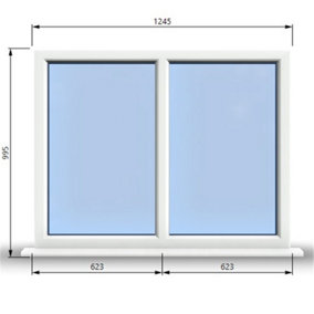 1245mm (W) x 995mm (H) PVCu StormProof Casement Window - 2 Vertical Panes Non Opening Windows -  White Internal & External