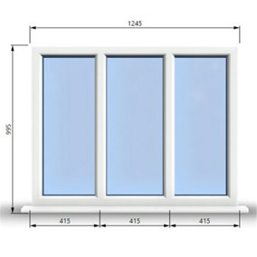 1245mm (W) x 995mm (H) PVCu StormProof Casement Window - 3 Panes Non Opening Window -  White Internal & External