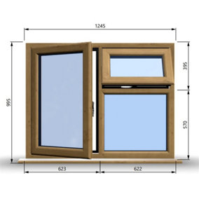1245mm (W) x 995mm (H) Wooden Stormproof Window - 1 Opening Window (LEFT) - Top Opening Window (RIGHT) - Toughened Safety Glass