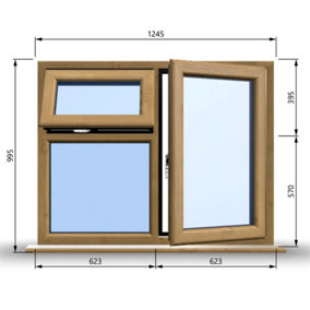 1245mm (W) x 995mm (H) Wooden Stormproof Window - 1 Opening Window (RIGHT) - Top Opening Window (LEFT) - Toughened Safety Glas