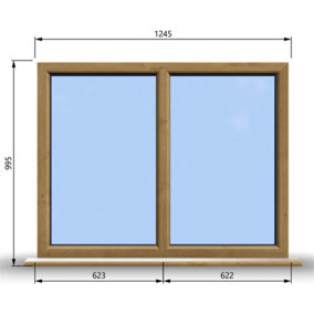 1245mm (W) x 995mm (H) Wooden Stormproof Window - 2 Non-Opening Windows - Toughened Safety Glass