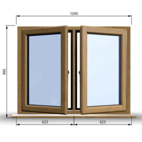 1245mm (W) x 995mm (H) Wooden Stormproof Window - 2 Opening Windows (Left & Right) - Toughened Safety Glass