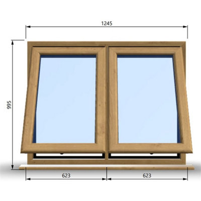 1245mm (W) x 995mm (H) Wooden Stormproof Window - 2 Opening Windows (Opening from Bottom) - Toughened Safety Glass