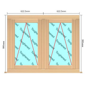 1245mm (W) x 995mm (H) Wooden Stormproof Window - 2 Opening Windows (Opening from Bottom) - Toughened Safety Glass