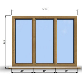 1245mm (W) x 995mm (H) Wooden Stormproof Window - 3 Pane Non-Opening Windows - Toughened Safety Glass