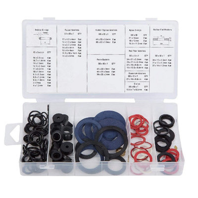 125 x Leaking Tap Reseater Washers, Rubber Nylon Fibre Gasket O Rings & C Clips