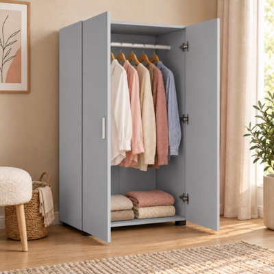 125cm 2 Door Wardrobe Hanging Rail Lower Shelf Particleboard Bedroom ...
