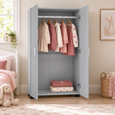 125cm 2 Door Wardrobe Hanging Rail Lower Shelf Particleboard Bedroom ...