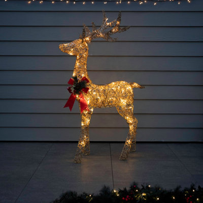 125cm Gold Glitter Reindeer With 80 Warm White LED Lights (Suitable for indoor or outdoor use, mains powered)