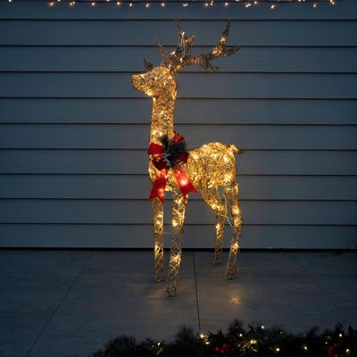 125cm Gold Glitter Reindeer With 80 Warm White LED Lights (Suitable for indoor or outdoor use, mains powered)