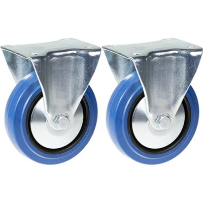 125mm 5" castor blue rubber fixed strong 400kg capacity, set of 2