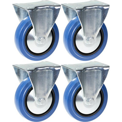 125mm 5" castor blue rubber fixed strong 800kg capacity, set of 4