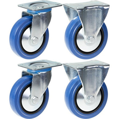 125mm 5" castor blue rubber swivel & fixed strong 800kg capacity, set of 4