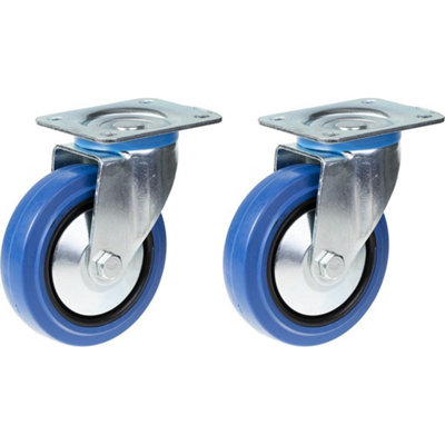 125mm 5" castor blue rubber swivel strong 400kg capacity, set of 2