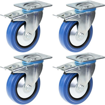 125mm 5" castor blue rubber swivel with brake strong 800kg capacity, set of 4