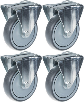 125mm 5" castor grey rubber tyre fixed strong 520kg capacity, set of 4