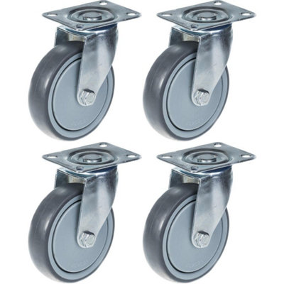 125mm 5" castor grey rubber tyre swivel strong 520kg capacity, set of 4