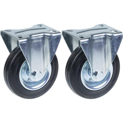 125mm 5" castor rubber tyre, fixed, strong 240kg capacity, set of 2