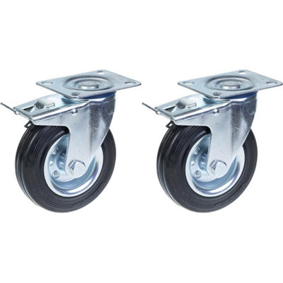 125mm 5" castor rubber tyre, swivel with brake, strong 240kg capacity, set of 2