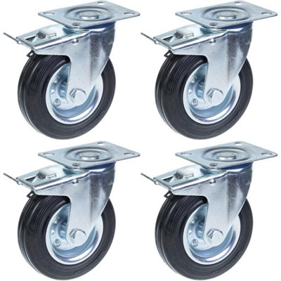 125mm 5" castor rubber tyre, swivel with brake, strong 480kg capacity, set of 4