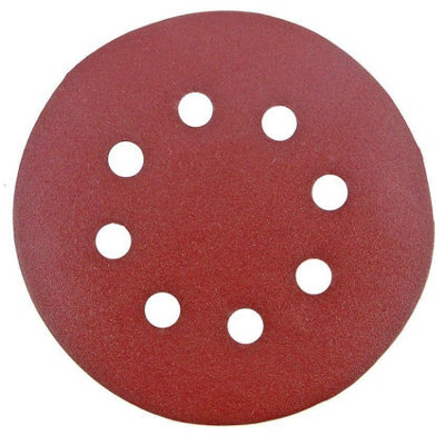 125mm 8 hole P80 Aluminium Oxide hook & loop backed sanding discs. Price per 10 discs.