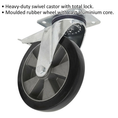 125mm Heavy Duty Swivel Plate Rubber Castor Wheel - 50mm Tread