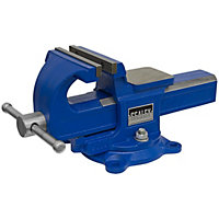 125mm Quick Action Swivel Base Vice - 125mm Jaw Opening - Serrated Steel Jaws