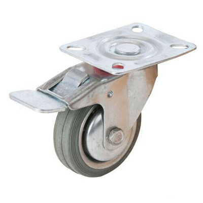 125mm RUBBER Swivel Castor Wheel & BRAKE 100KG Limit Non Marking Spare Tyre