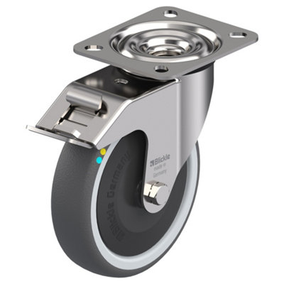 125mm stainless steel swivel/brake castor with grey electrically conductive ther