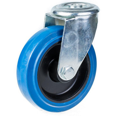 125mm swivel castor with blue elastic rubber on nylon centre wheel