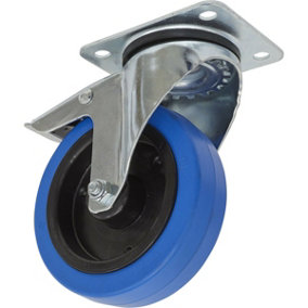 125mm Swivel Plate Castor Wheel - 40mm Tread Polymer & Elastic Total Lock Brakes