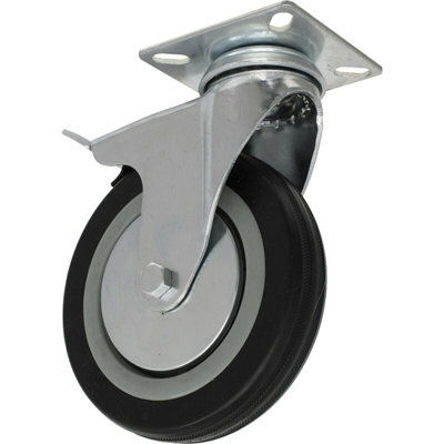 125mm Swivel Plate Castor Wheel with Brake - Durable Steel and Rubber Design Price Comparisons | Compare The Build