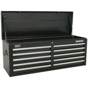 1265 x 435 x 490mm BLACK 10 Drawer Topchest Tool Chest Lockable Storage Cabinet