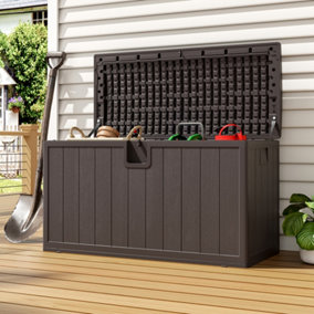 127cm W Waterproof Lockable Outdoor Garden Deck Storage Box Patio Utility Box Side Carry Handle, Brown