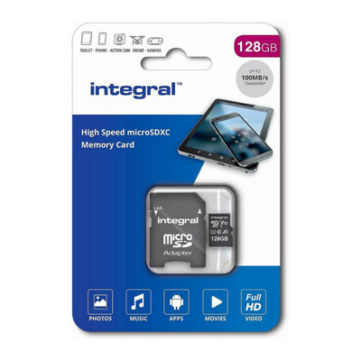 128GB microSD Card with 100MBs Read Speed, UHS-I U1, V10, A1, with