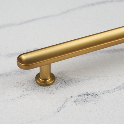 128mm Brushed Brass Gold Modern Grooved Cabinet Handle Cupboard Door Drawer Pull Wardrobe Furniture Replacement Upcycle