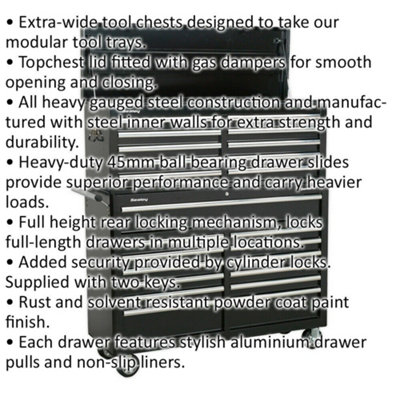 1290 x 465 x 1495mm 23 Drawer Combination Tool Chest - BLACK Mobile Storage Case