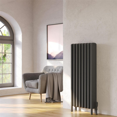 1290mm (H) x 375mm (W) - Grey Vertical Aluminum Radiator (Sibley) - (1.29m x 0.37m) - Depth 170mm