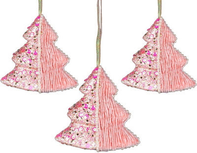 12cm Tree Baby Pink - Christmas Hanging Decoration - 3