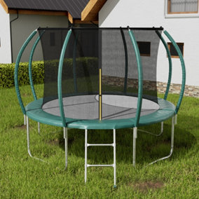 12FT Outdoor Round Trampoline with Safety Net Enclosure and Ladder Dark Green