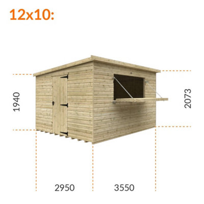 12ft x 10ft (3550mm x 2950mm) Horsforth Elite Pressure Treated Shiplap Pent Bar Shed - 6