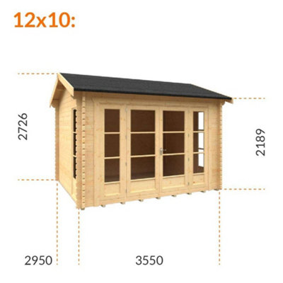 12ft x 10ft (3550mm x 2950mm) Horsforth "The Wyoming" 44mm Log Cabin With 4 Windows - 9