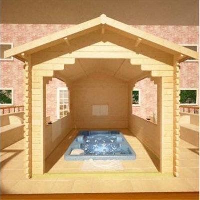 12ft x 12ft (3.55m x 3.55m) Garden Shelter (44mm Log Thickness) (12 x 12) (12x12) - 8